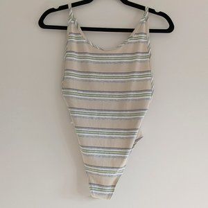 Aritzia Tna 90s Cozumel Striped Bodysuit Beige Medium